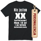 Czarna koszulka „Nie jestem latkiem” - podgląd personalizacji, wiek wpisujesz przy zamówieniu