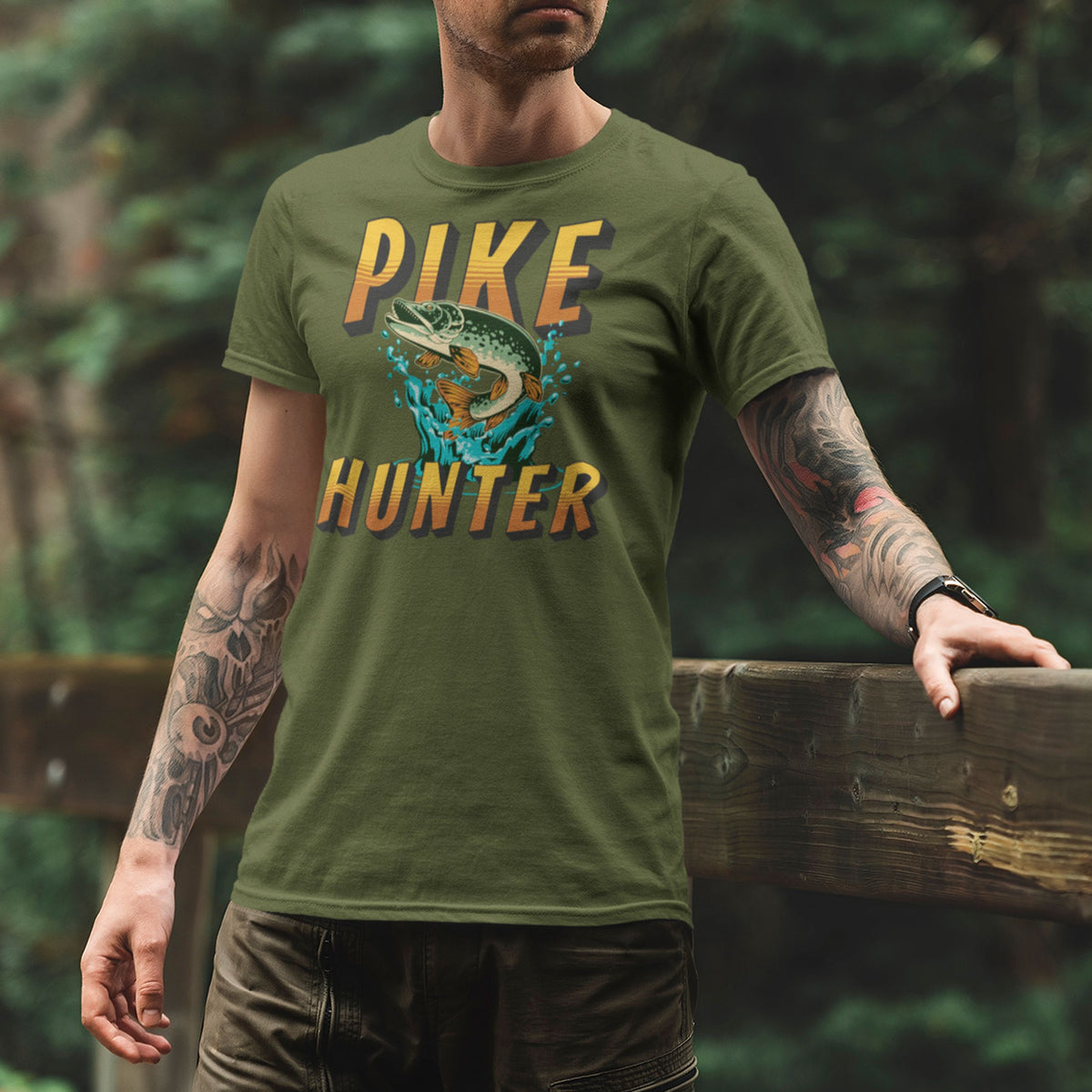 Pike Hunter T-Shirt - Pike Fishing Gift for Him - lifestyle photo 1 of 4