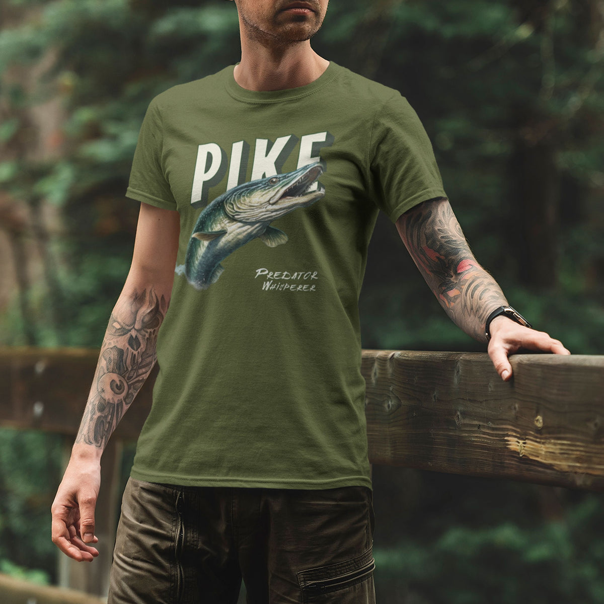 Pike Predator Whisperer T-Shirt - Pike Fishing Gift for Him - lifestyle photo 1 of 4