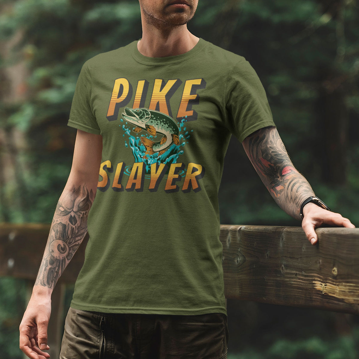 Pike Slayer T-Shirt - Pike Fishing Gift for Him - lifestyle photo 1 of 4
