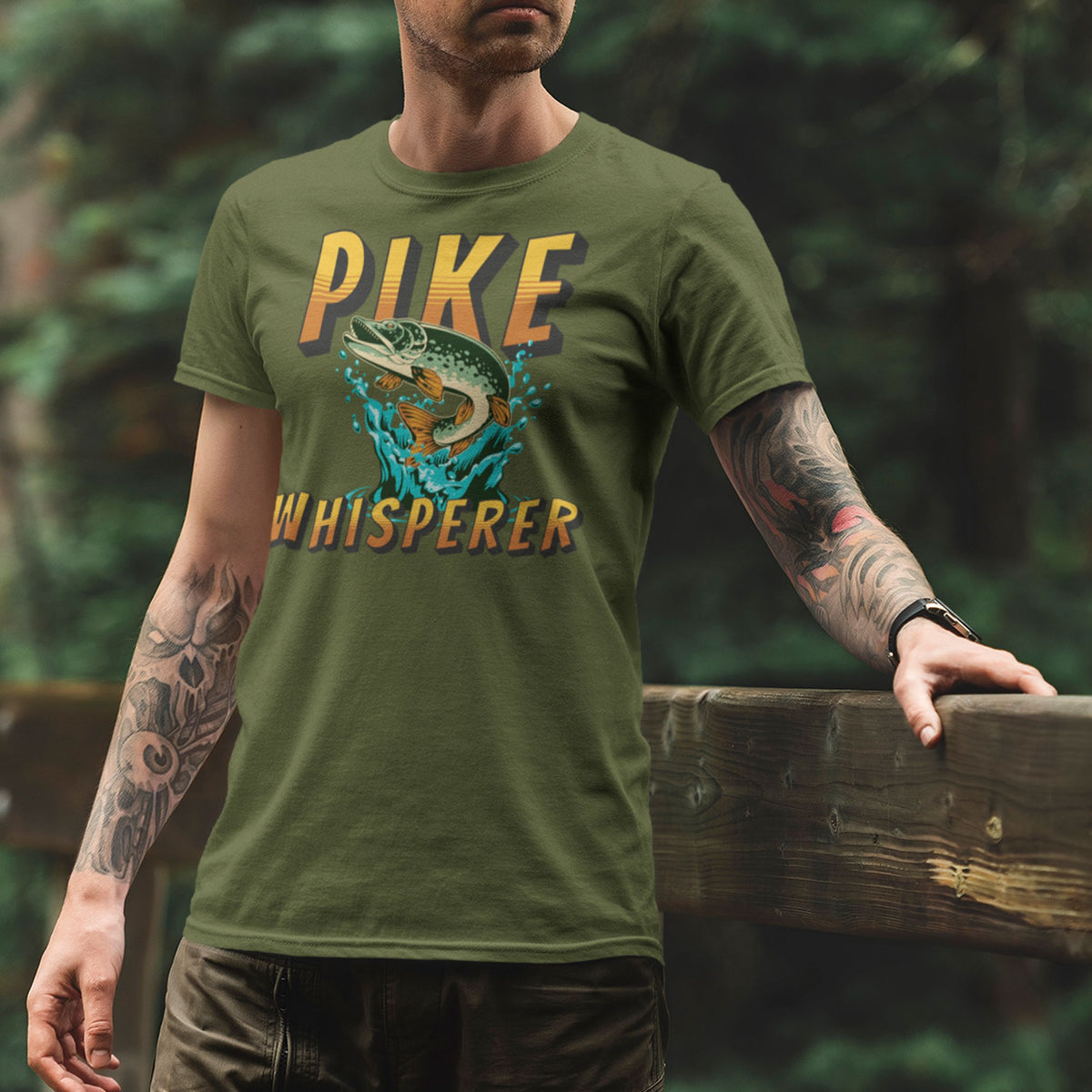 Pike Whisperer T-Shirt - Pike Fishing Gift for Him - lifestyle photo 1 of 4