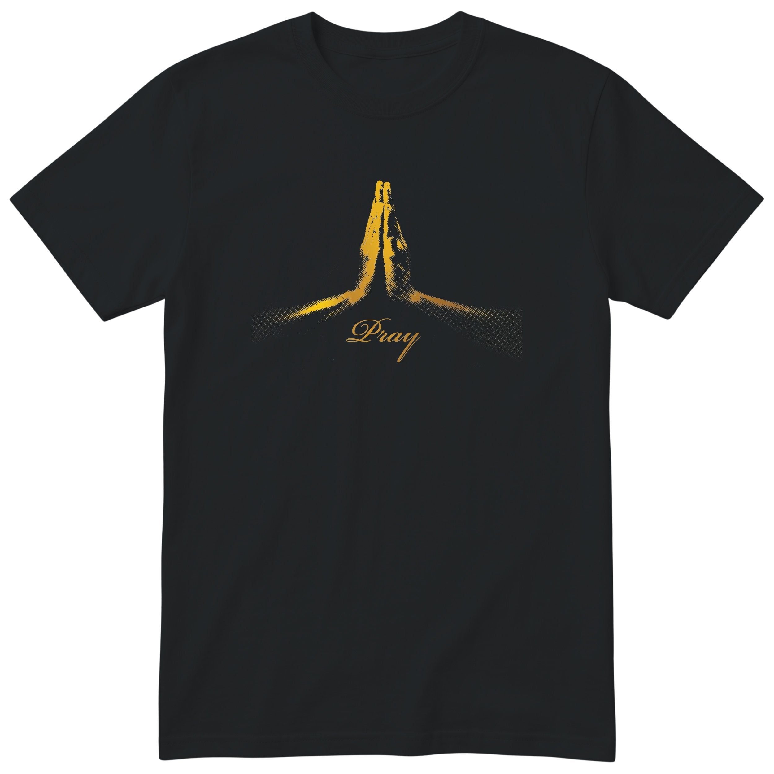 Pray T-Shirt | Gold Prayer Hands Faith Tee | Christian Gift - Black