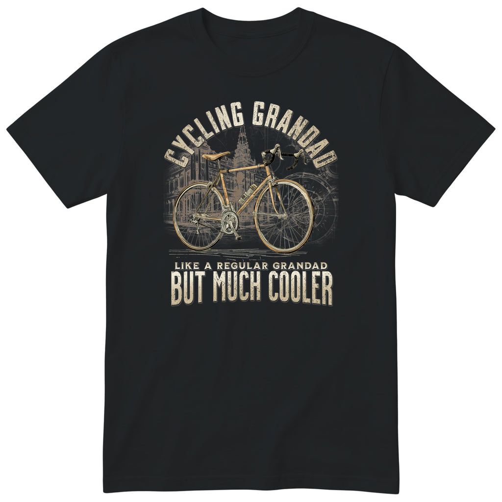 Black Cycling Grandad T-Shirt t-shirt - vintage road bike with drop handlebars, warm sepia tones, gift for grandad