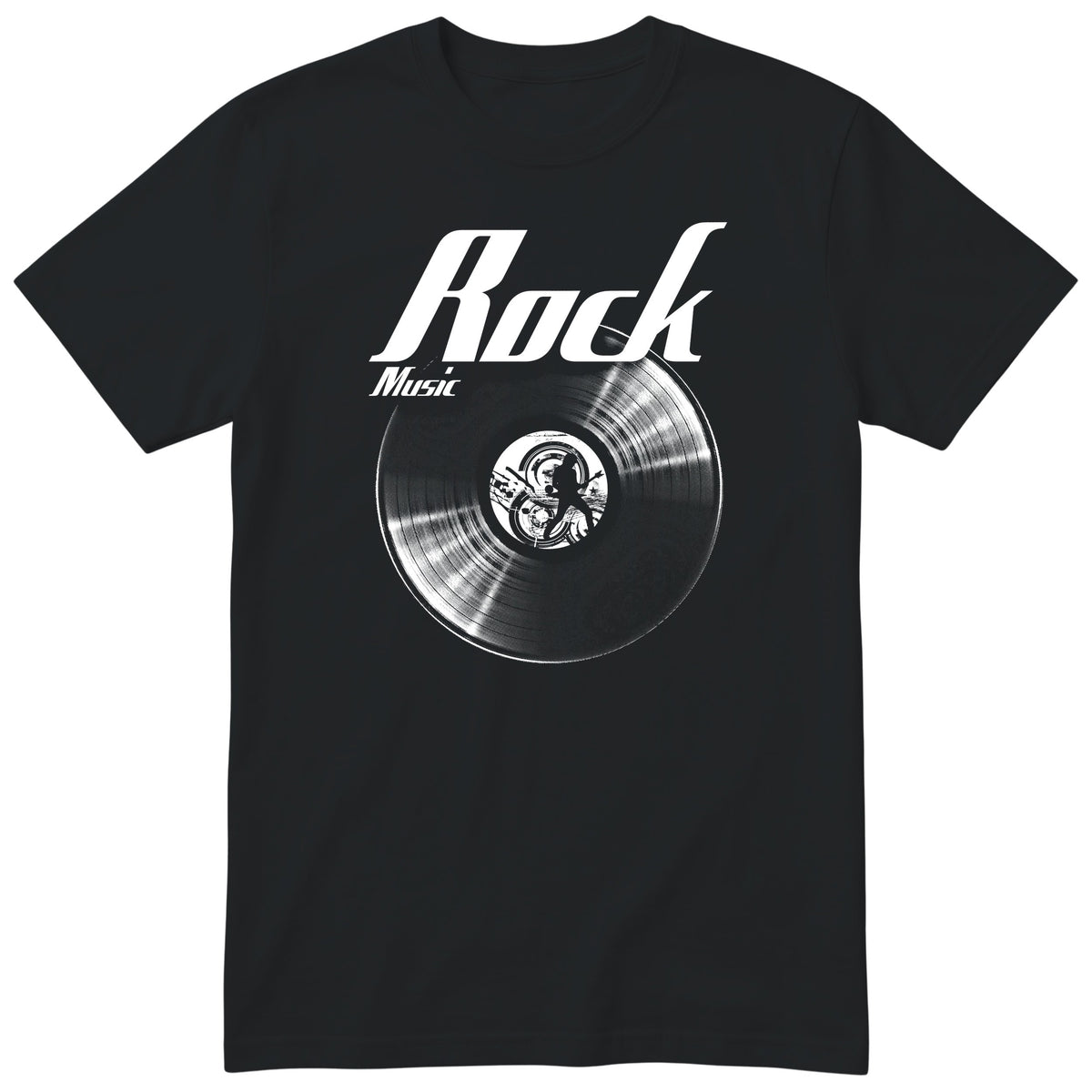 Black Rock Music Vinyl Records t-shirt - vinyl record print, gift for rock fans, GitGraf