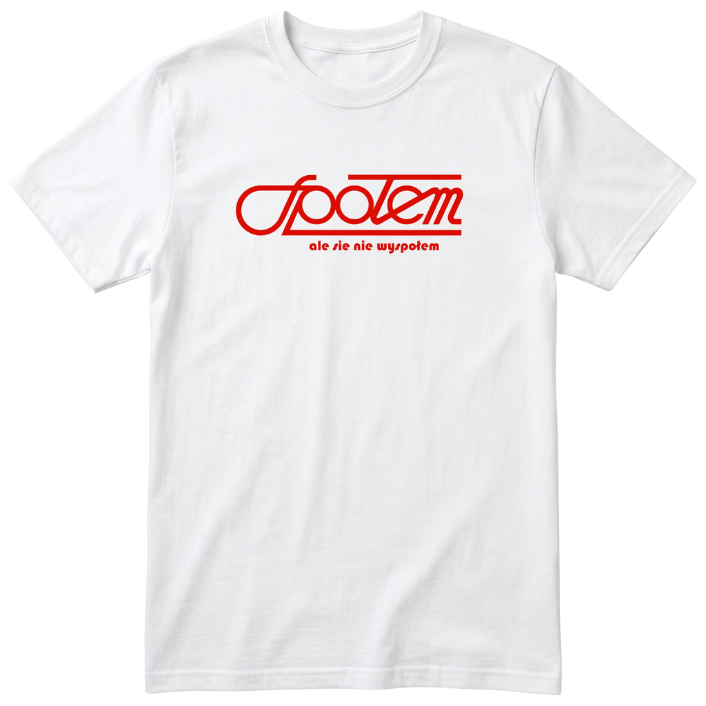 Biała koszulka z logo Społem i napisem „ale się nie wyspołem” - śmieszna koszulka PRL, prezent