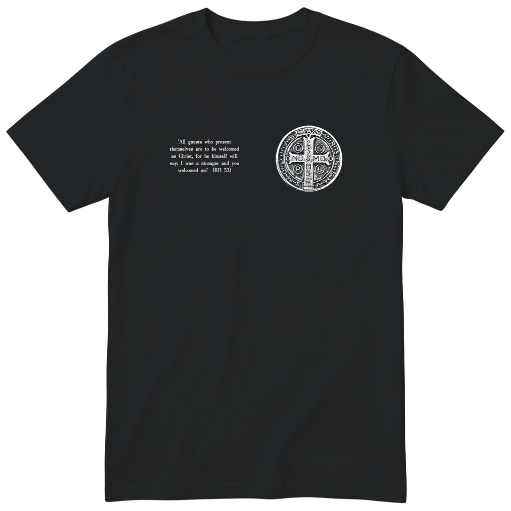 Saint Benedict RB 53 Quote T-Shirt - Catholic Hospitality Tee Unisex - Black