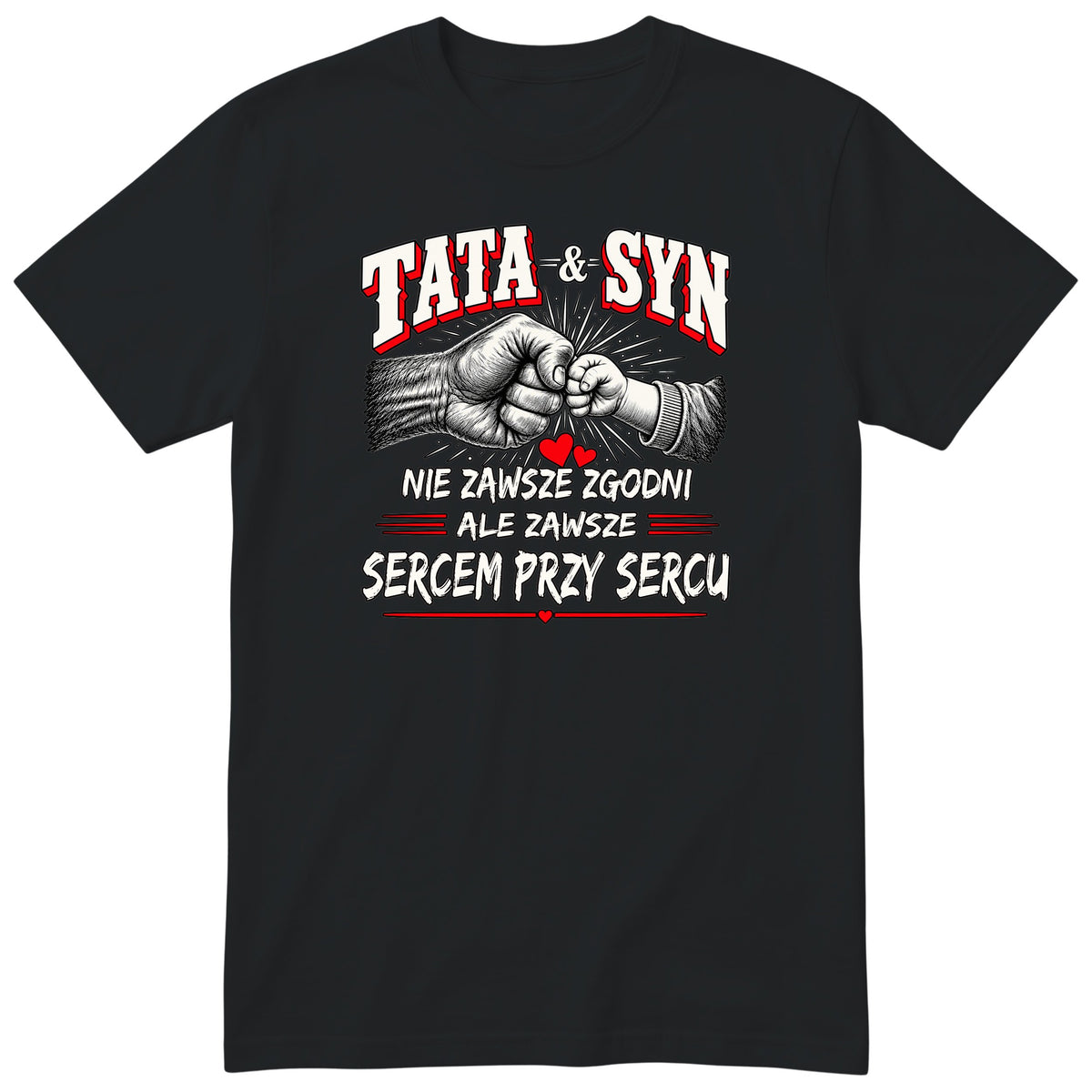 Czarna koszulka „TATA & SYN” - polski nadruk dla taty i syna, prezent na Dzień Ojca od syna