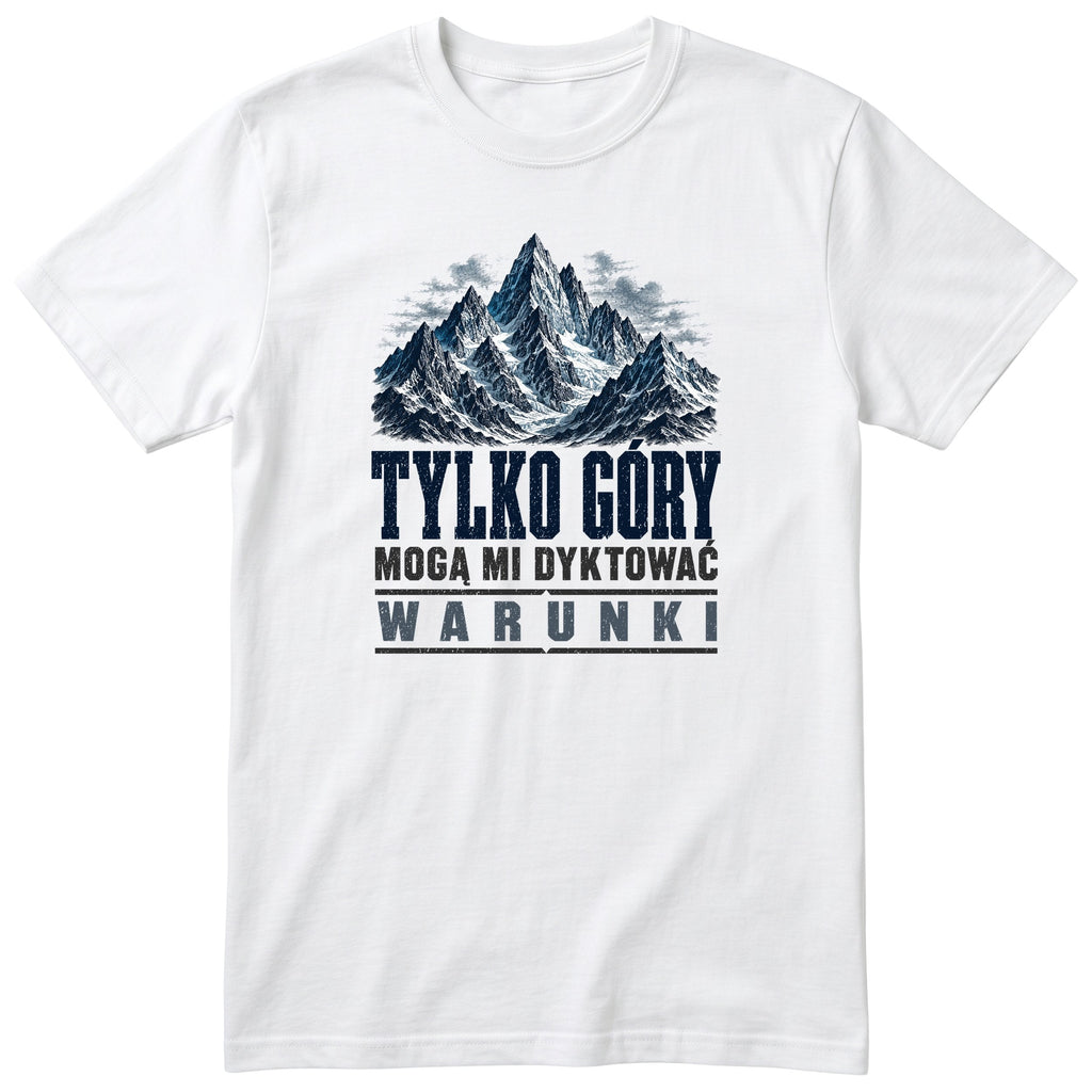 Koszulka "Tylko Góry" - biały t-shirt z vintage nadrukiem masywu górskiego