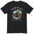 Black Unleash the Beast motorcycle t-shirt - heavy vintage motorcycle on an ice-blue splash with sparkles, gift for a biker