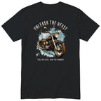 Black Unleash the Beast motorcycle t-shirt - heavy vintage motorcycle on an ice-blue splash with sparkles, gift for a biker