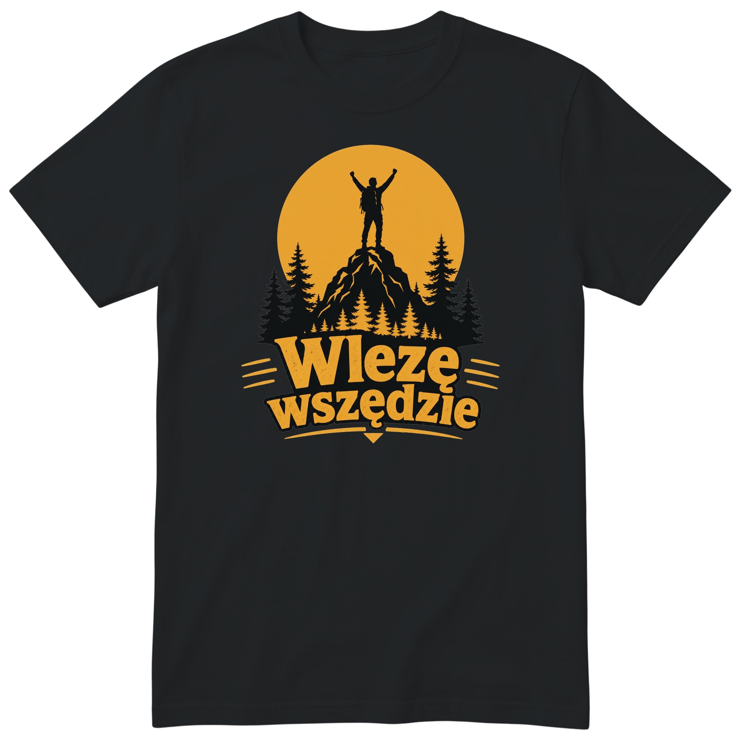 Koszulka "Wlezę Wszędzie" - czarny t-shirt z żółtym retro nadrukiem górskim