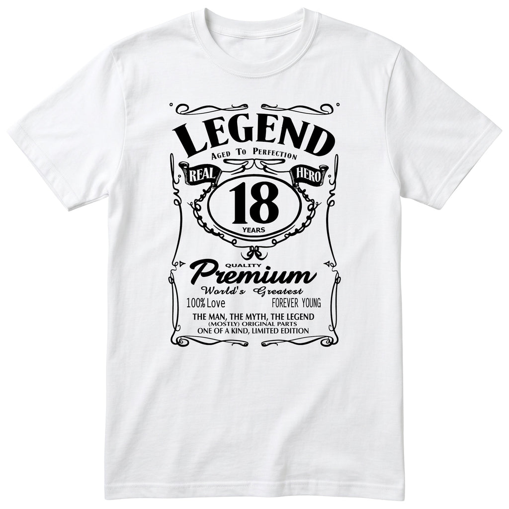 Legend 18th Birthday T-Shirt - Retro Label Gift for Son - White