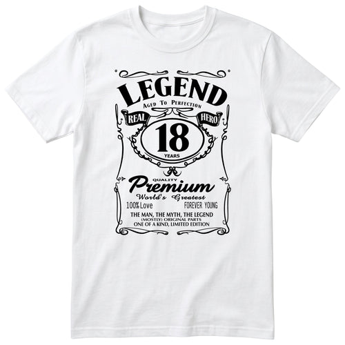 Legend 18th Birthday T-Shirt - Retro Label Gift for Son - White