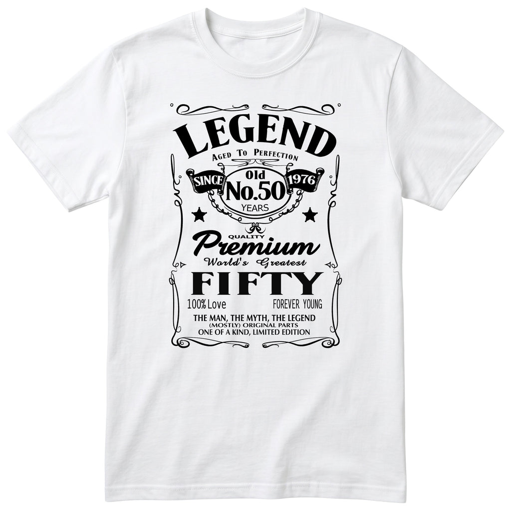 Koszulka na 50 Urodziny dla Mężczyzny – Legend Retro Label | Śmieszny Prezent