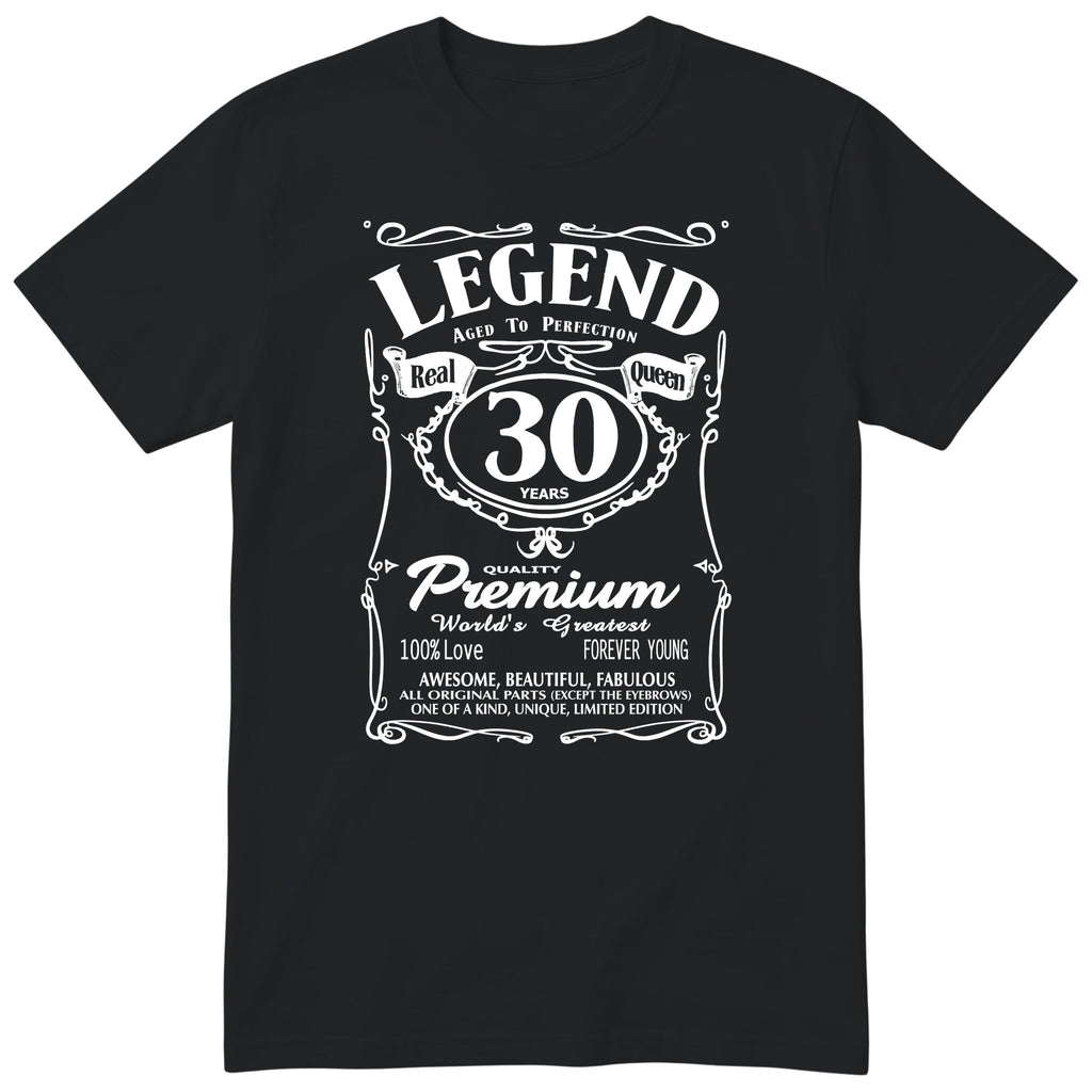 Legend Real Queen 30th birthday t-shirt for women on black Gildan 64000 vintage label