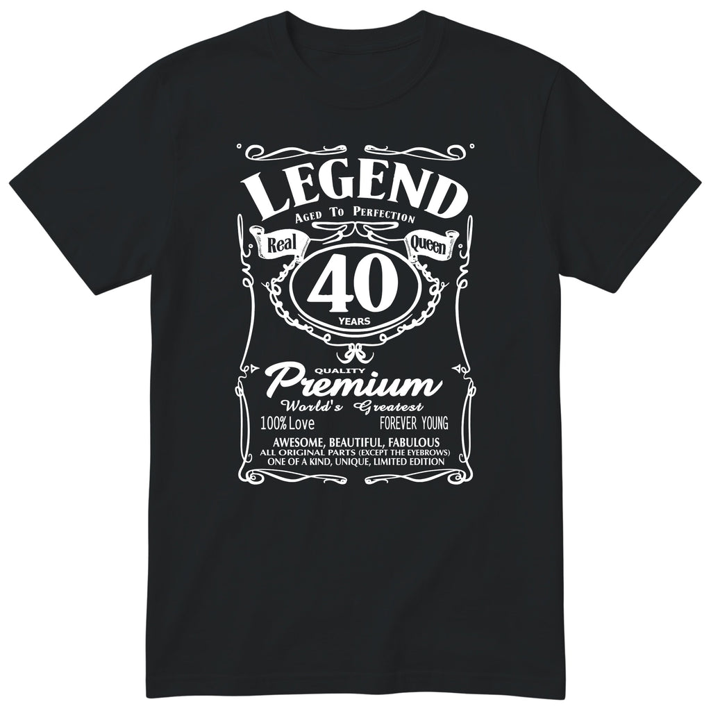 Legend Real Queen 40th birthday t-shirt for women on black Gildan 64000 vintage label