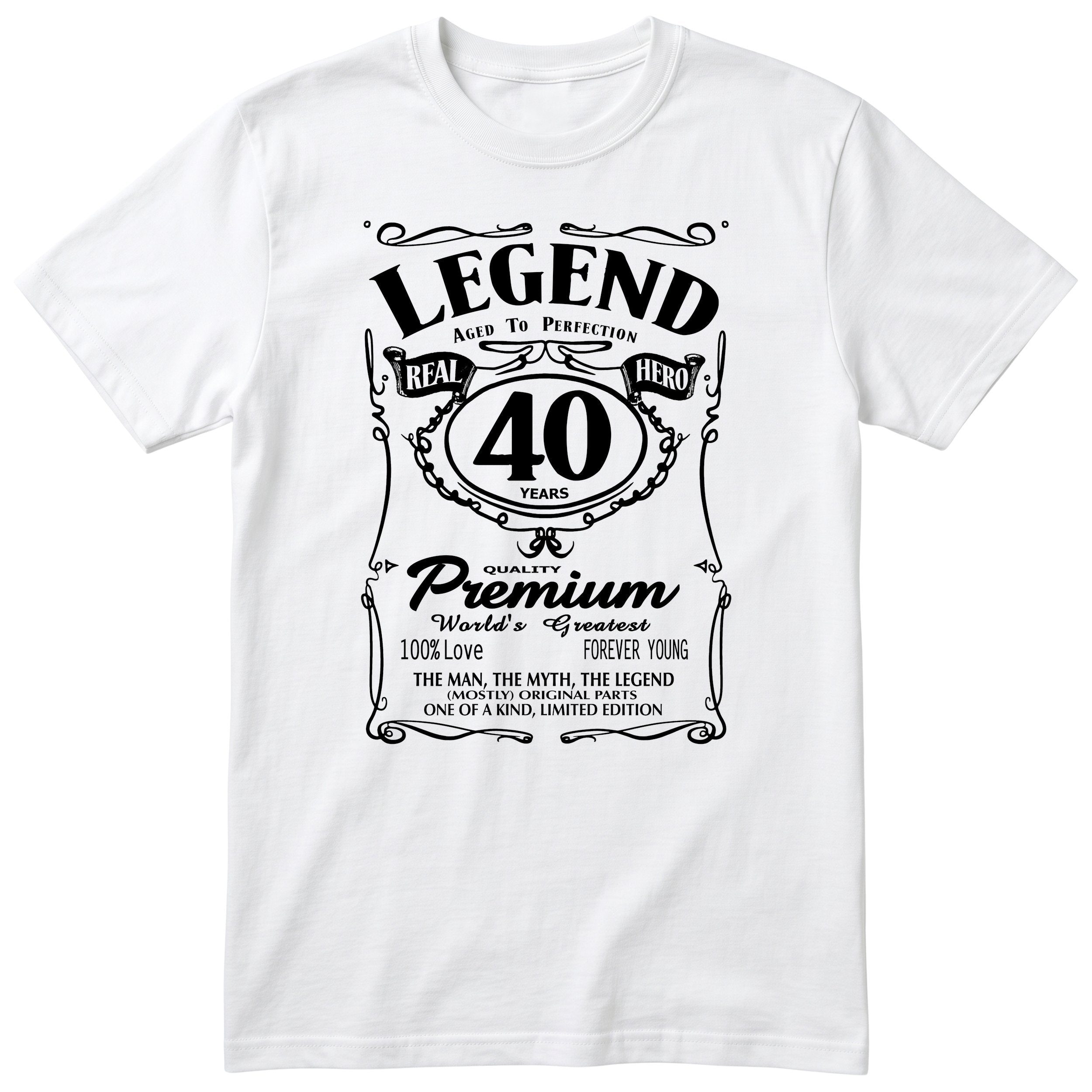 Legend 40th Birthday T-Shirt - Retro Label Gift for Him - White
