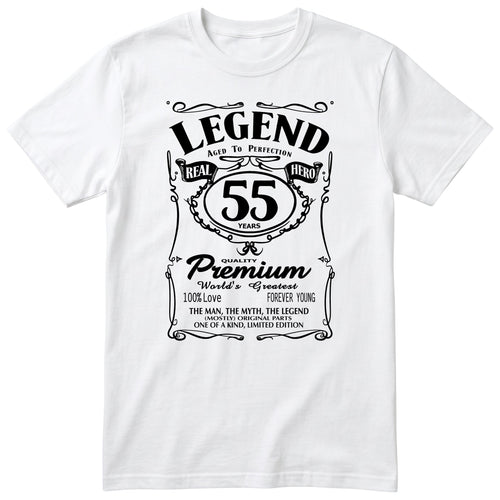 Legend 55th Birthday T-Shirt - Retro Label Gift for Him - White