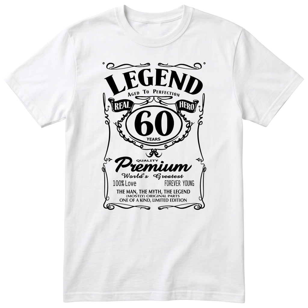 Legend 60th Birthday T-Shirt - Retro Label Gift for Dad - White