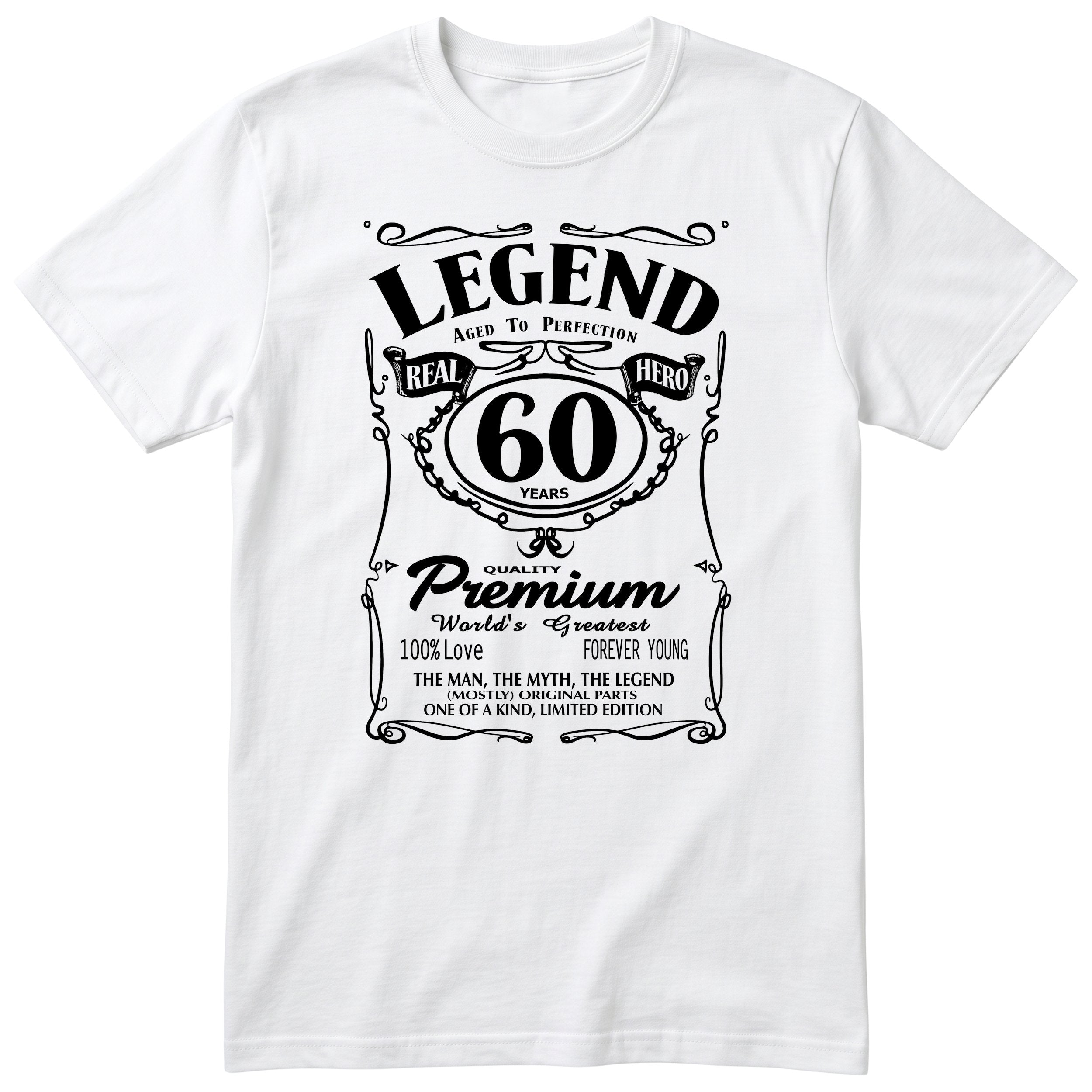Legend 60th Birthday T-Shirt - Retro Label Gift for Dad - White