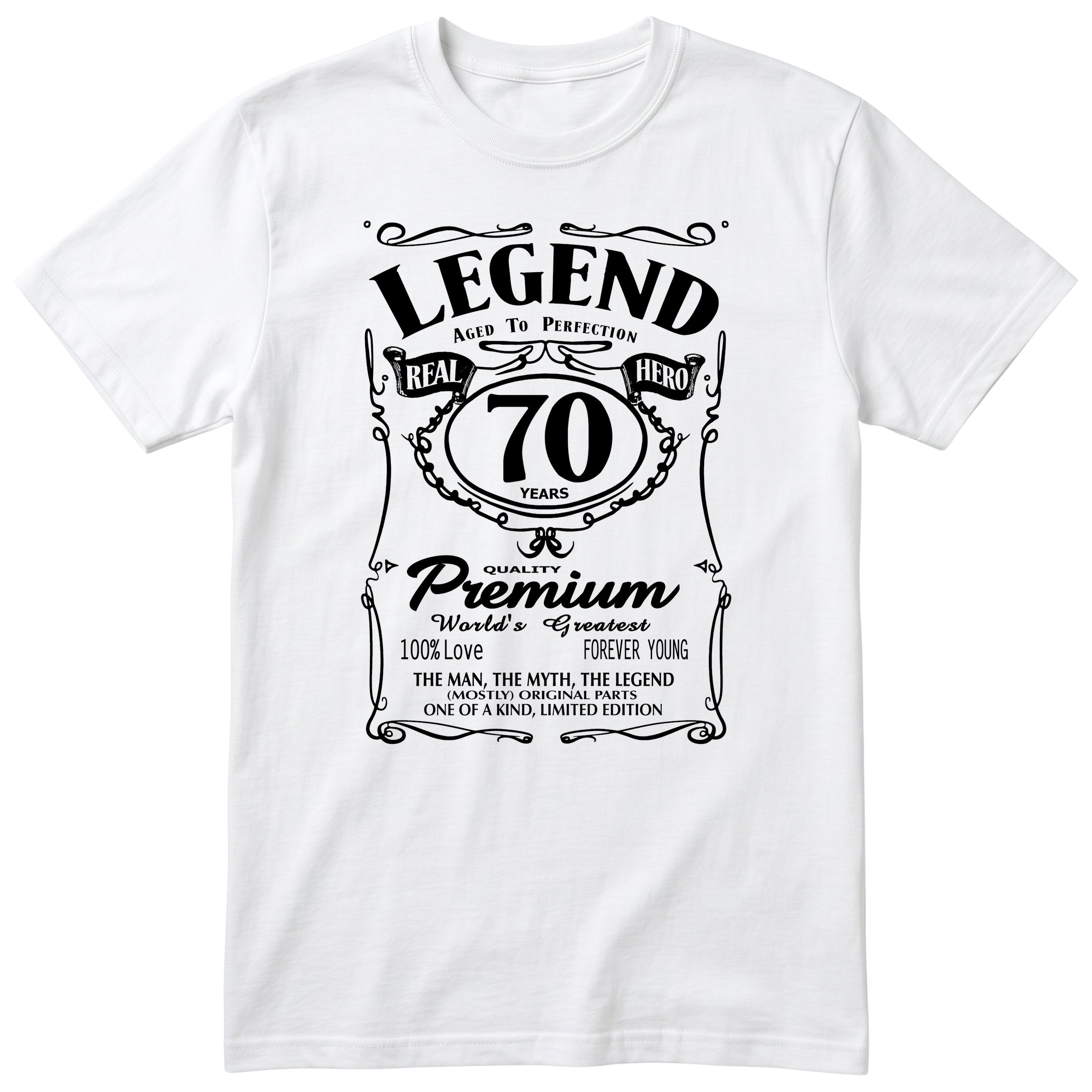Legend 70th Birthday T-Shirt - Retro Label Gift for Grandad - White