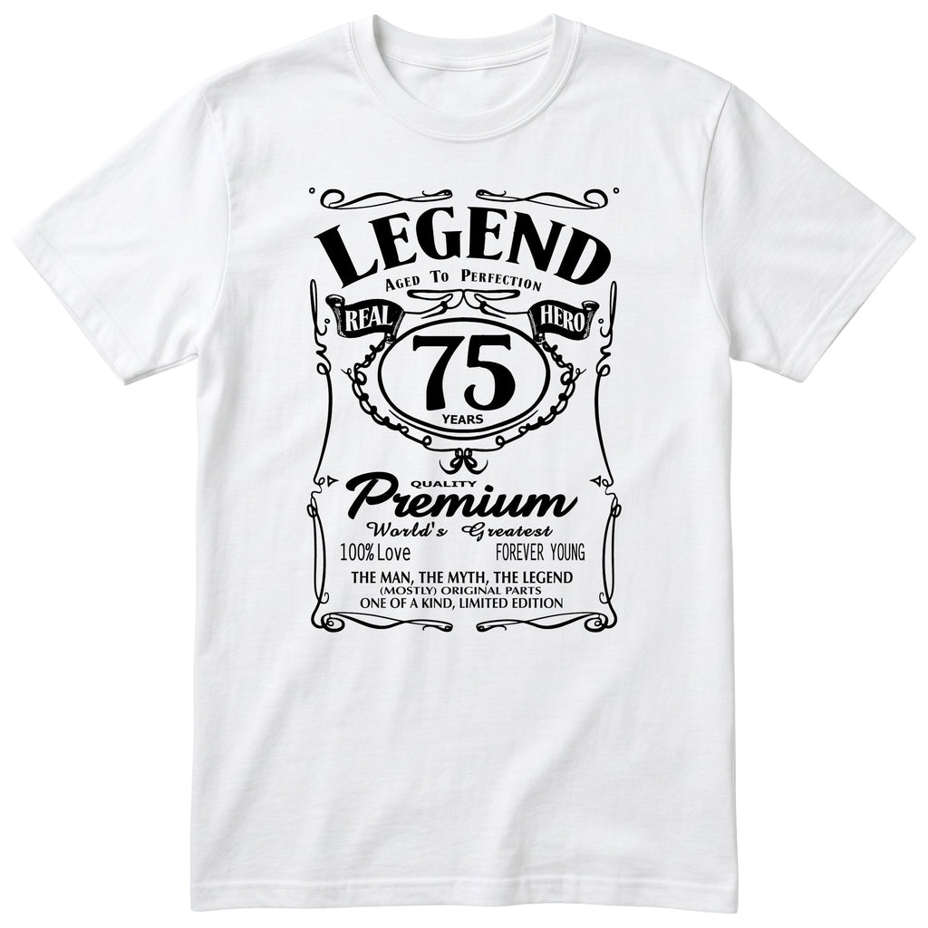 Legend 75th Birthday T-Shirt - Retro Label Gift for Grandad - White