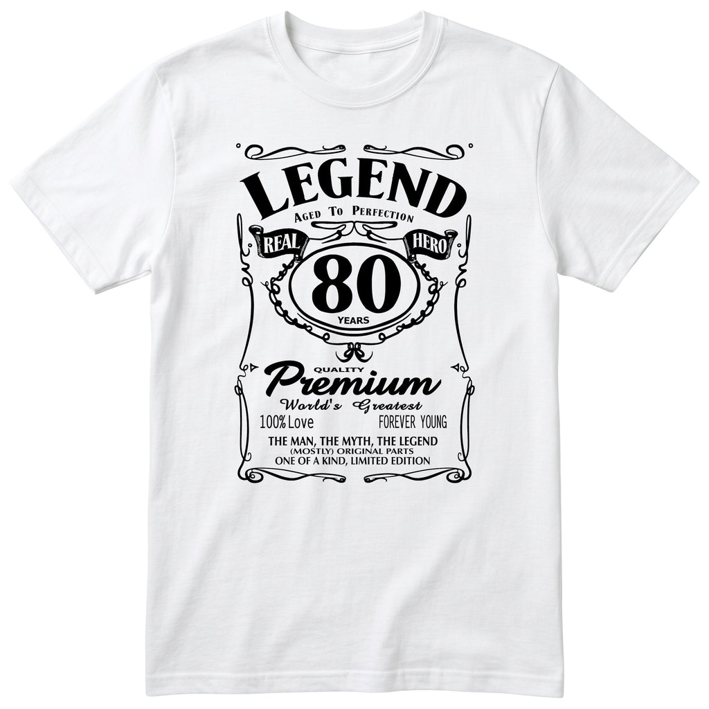 Legend 80th Birthday T-Shirt - Retro Label Gift for Grandad - White