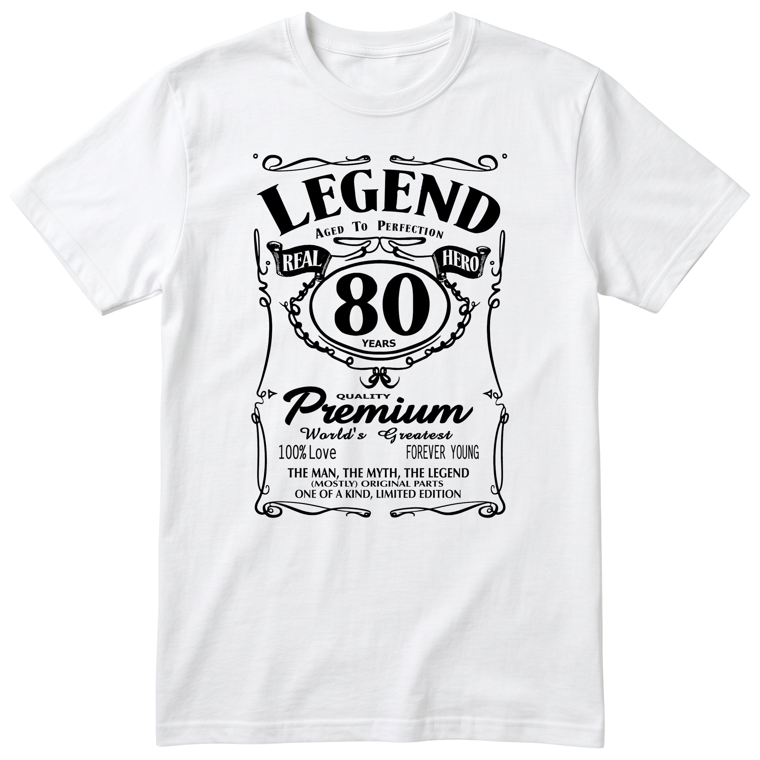 Legend 80th Birthday T-Shirt - Retro Label Gift for Grandad - White