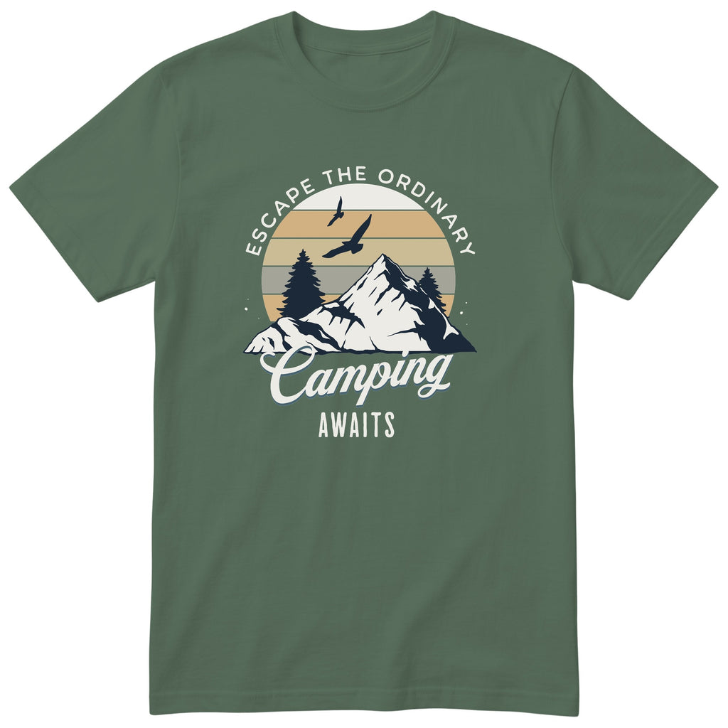 Olive Camping Awaits t-shirt - camping gift, unisex, English print