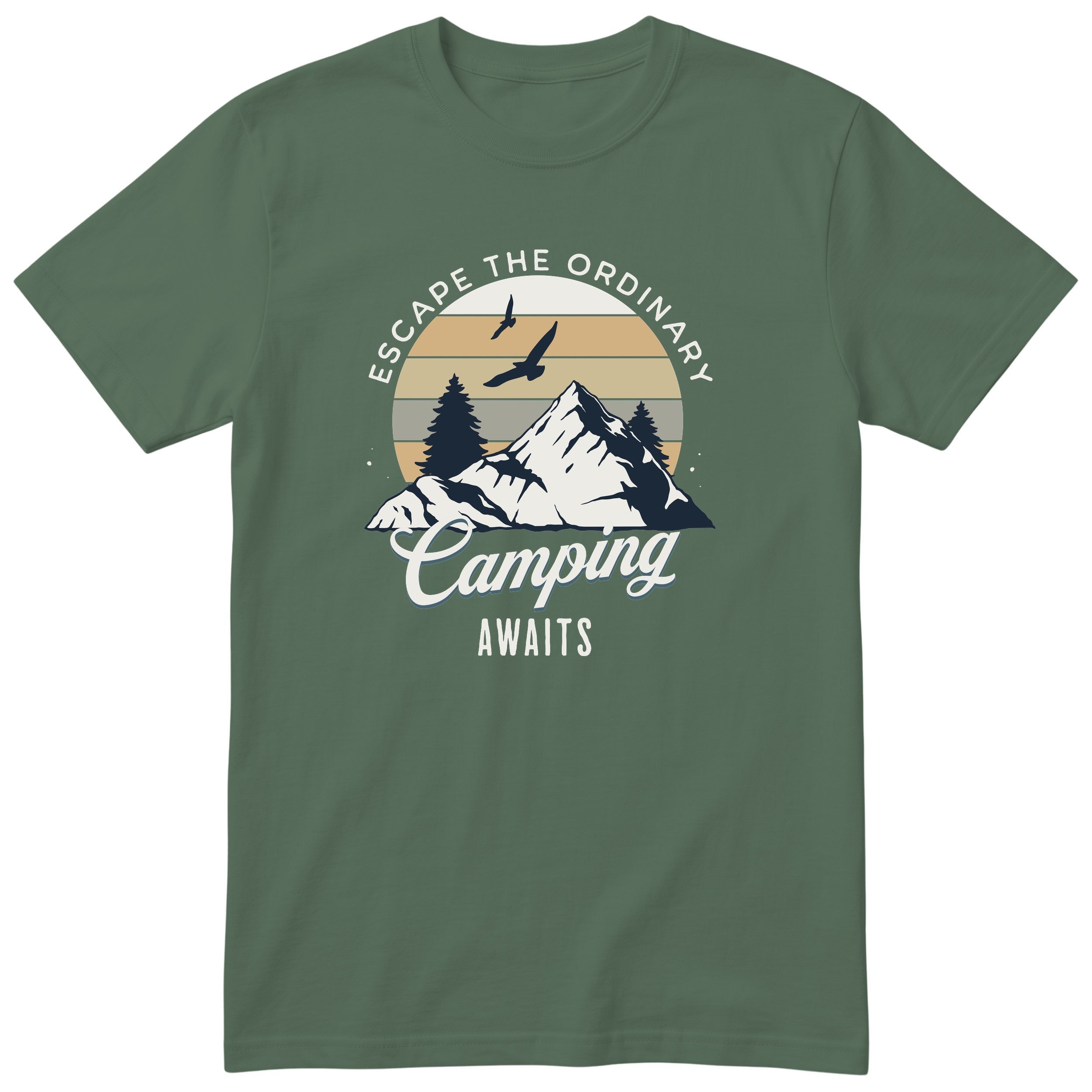 Olive Camping Awaits t-shirt - camping gift, unisex, English print