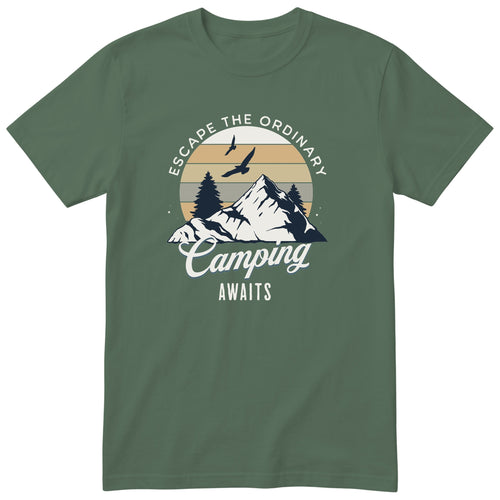Olive Camping Awaits t-shirt - camping gift, unisex, English print