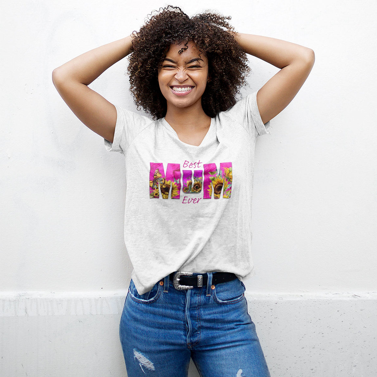 Best Mum Ever Sunflower Pink - Mother's Day T-Shirt for Her - lifestyle photo 2 of 4