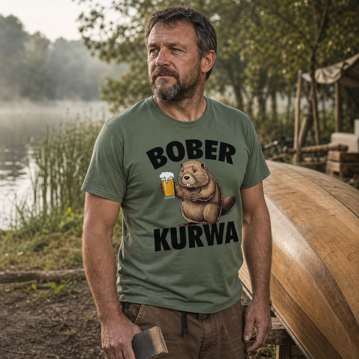 Koszulka Bober Kurwa - Bóbr z Piwem, Śmieszny Mem