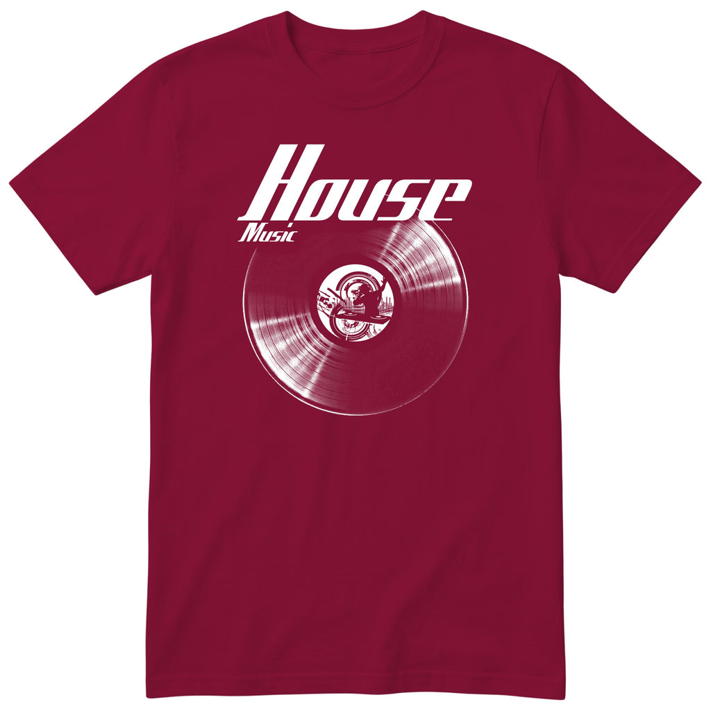 Burgundy House Music Vinyl Records t-shirt - vinyl record print, gift for DJs and house music fans, GitGraf