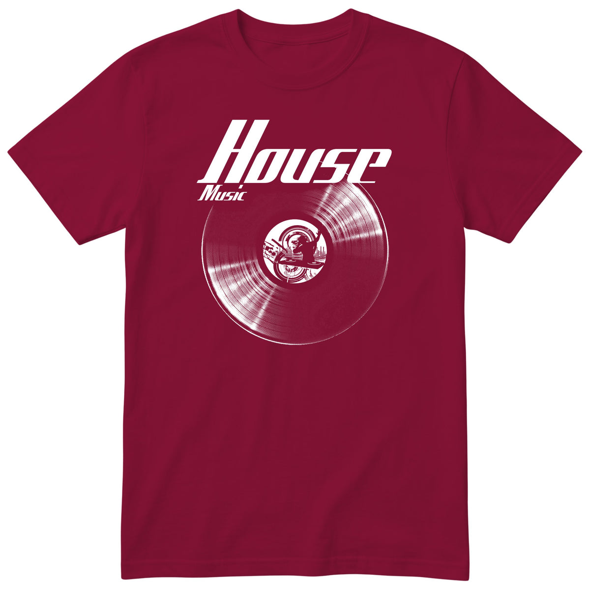 Burgundy House Music Vinyl Records t-shirt - vinyl record print, gift for DJs and house music fans, GitGraf