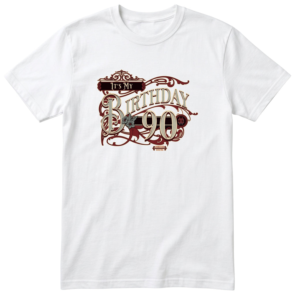 It's My Birthday 90 retro tee in white - Forever Young birthday shirt