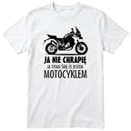 Biała koszulka motocyklowa „Ja Nie Chrapię” - prezent dla motocyklisty, polski nadruk