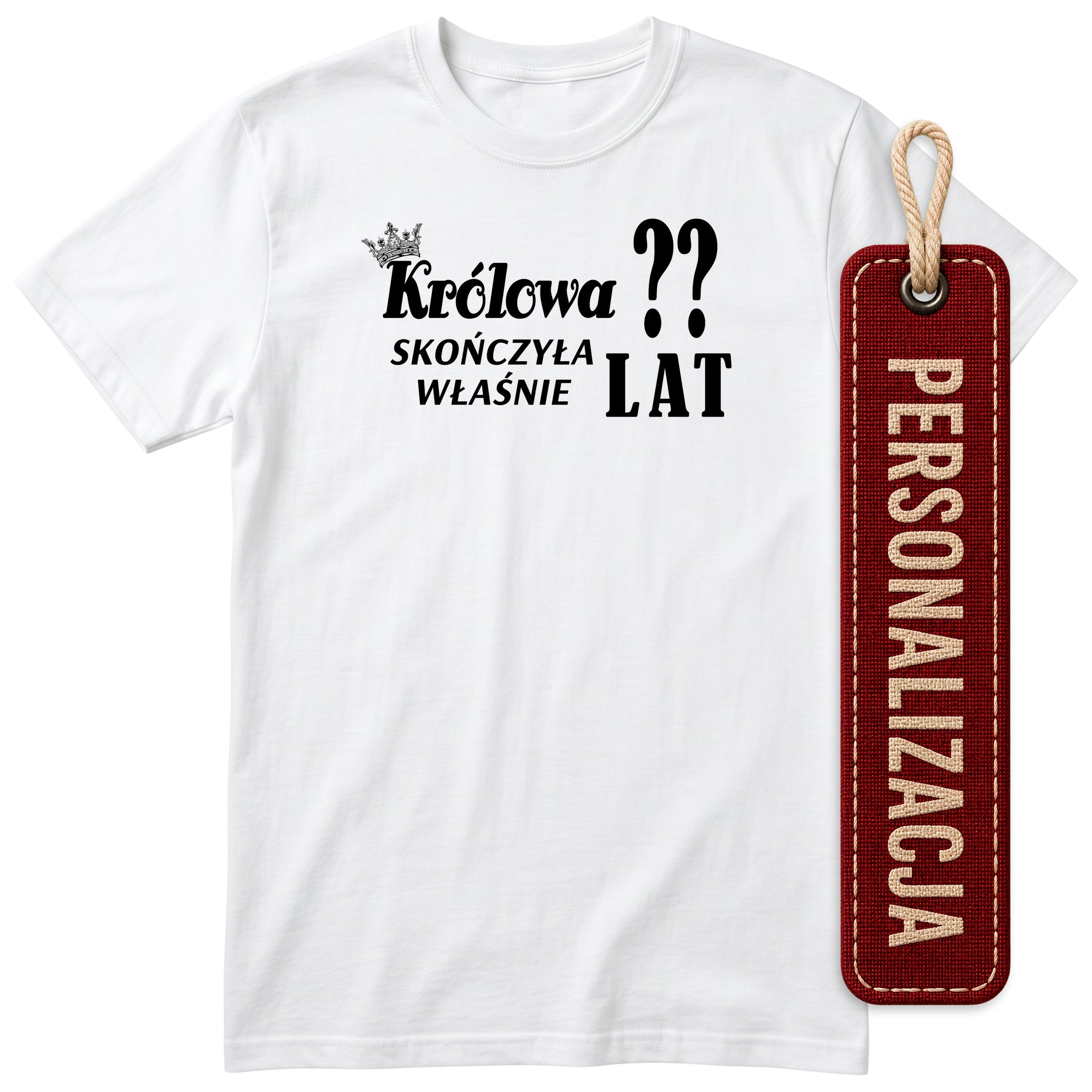 Biała koszulka „Królowa” z koroną - podgląd personalizacji, wiek wpisujesz przy zamówieniu