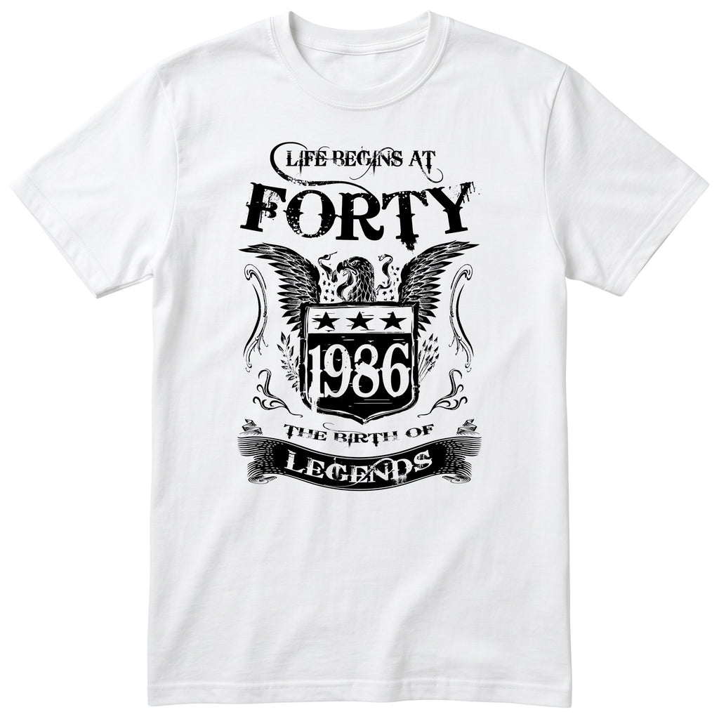 White Life Begins At Forty t-shirt - 40th birthday gift for him with an eagle crest