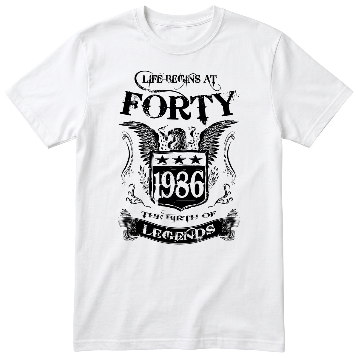 White Life Begins At Forty t-shirt - 40th birthday gift for him with an eagle crest