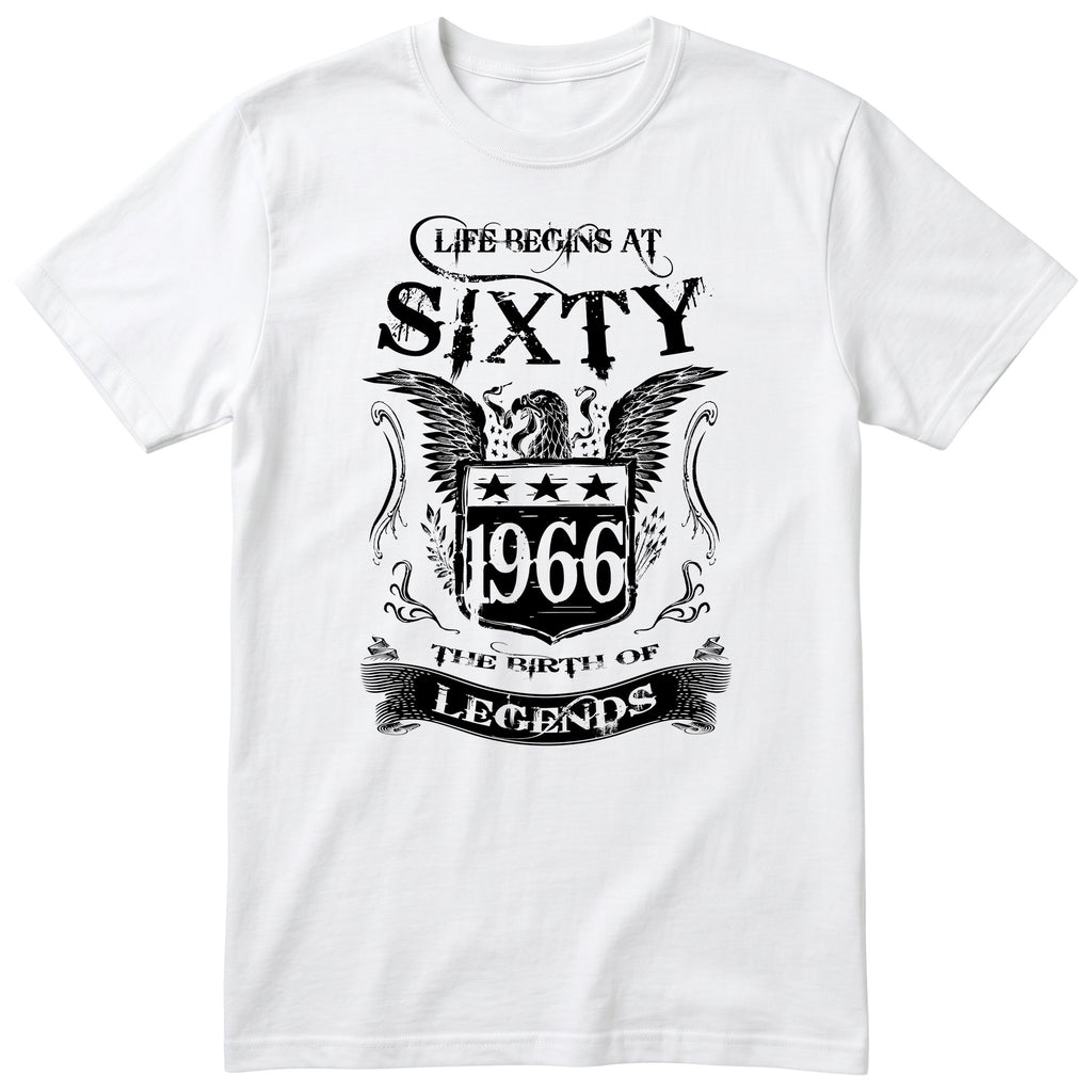 White Life Begins At Sixty t-shirt - 60th birthday gift for him with an eagle crest