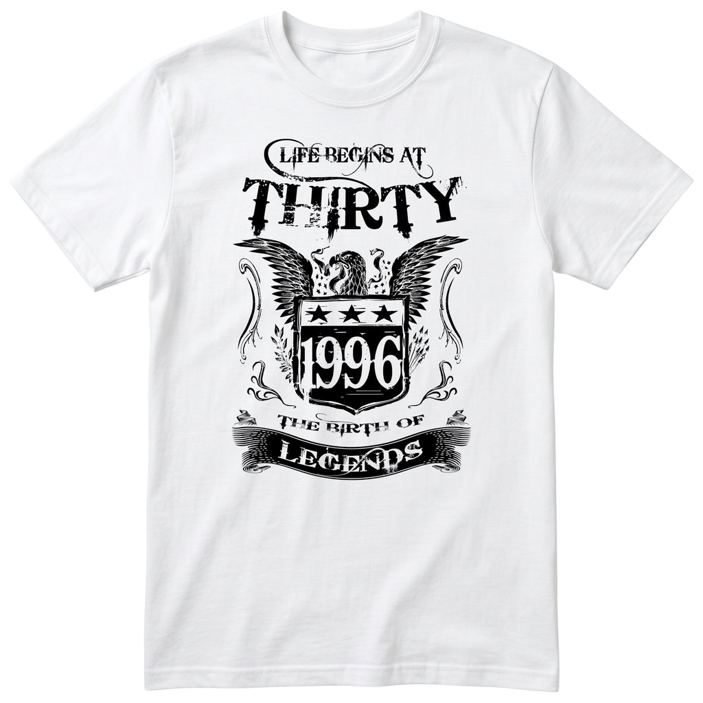 White Life Begins At Thirty t-shirt - 30th birthday gift for him with an eagle crest