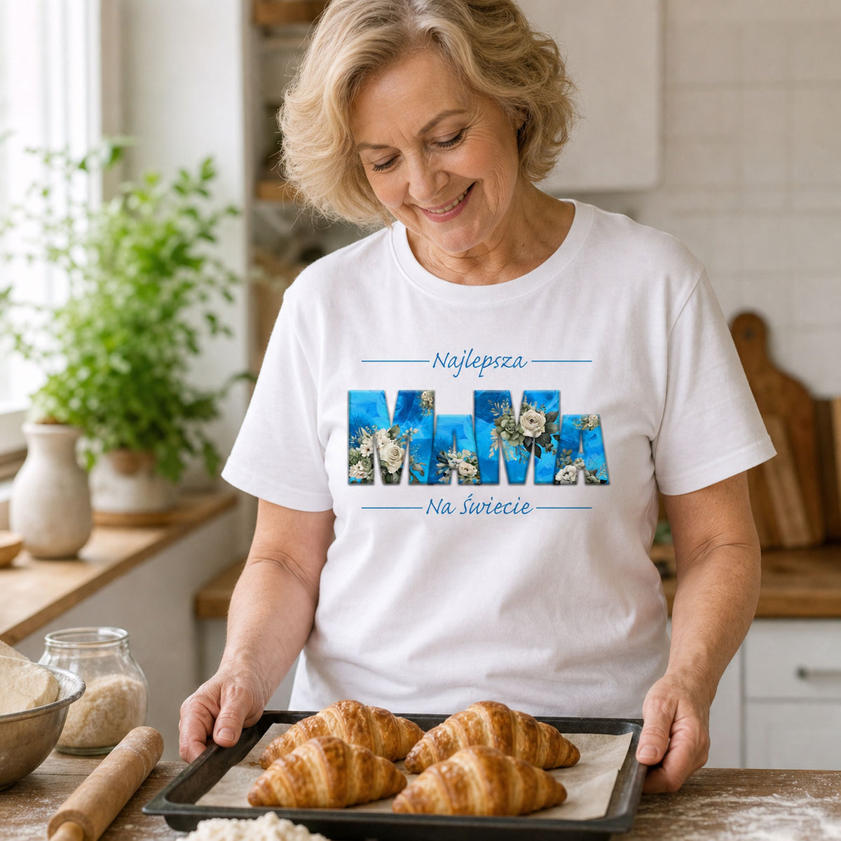 Mama Niebieska Róże - Koszulka na Dzień Matki, Prezent