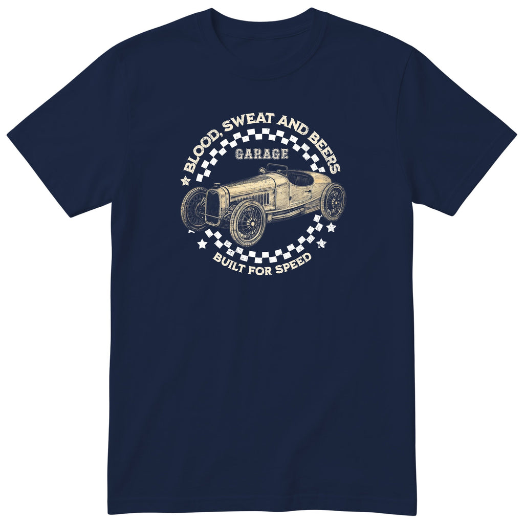 Blood Sweat and Beers Garage tee navy front