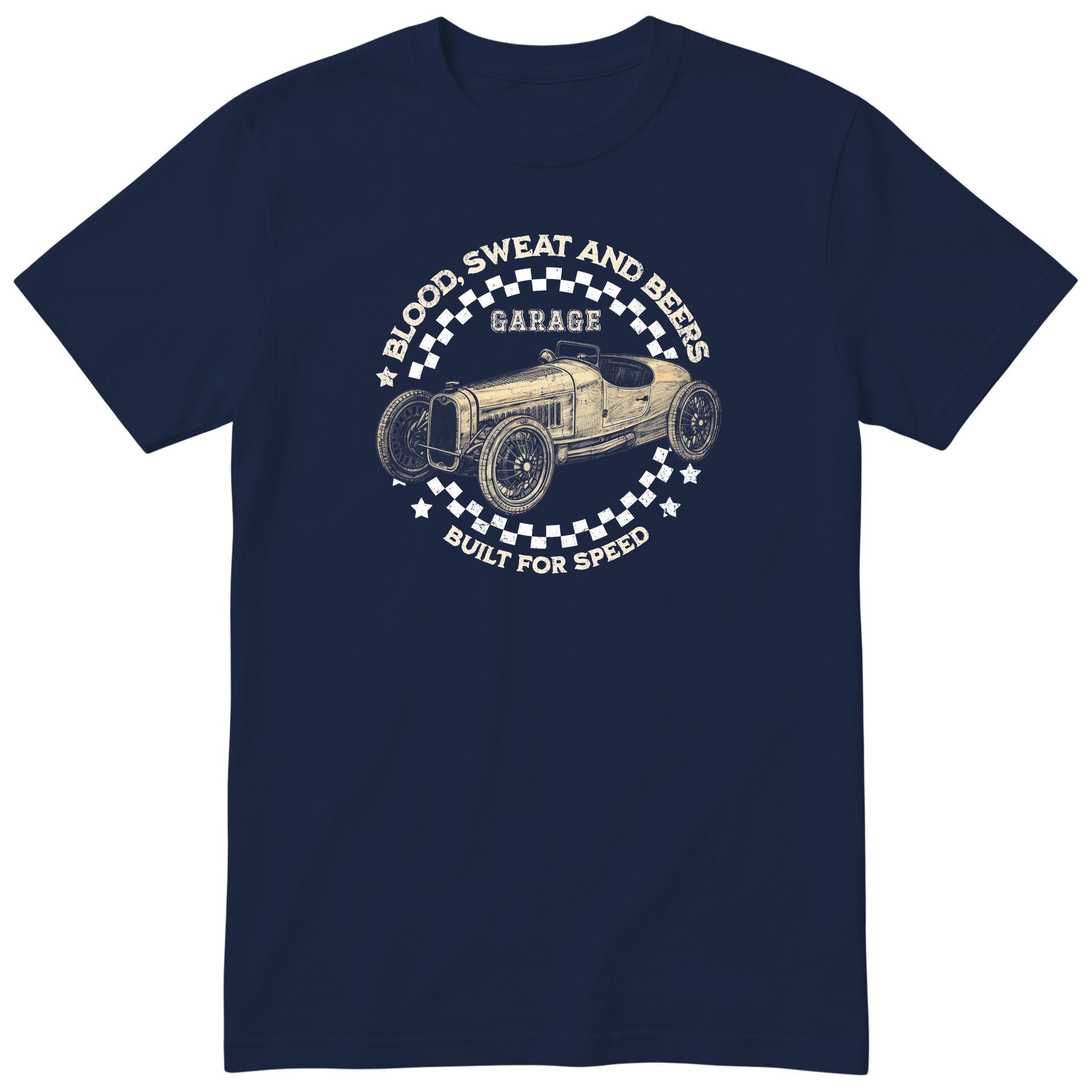 Blood Sweat and Beers Garage tee navy front