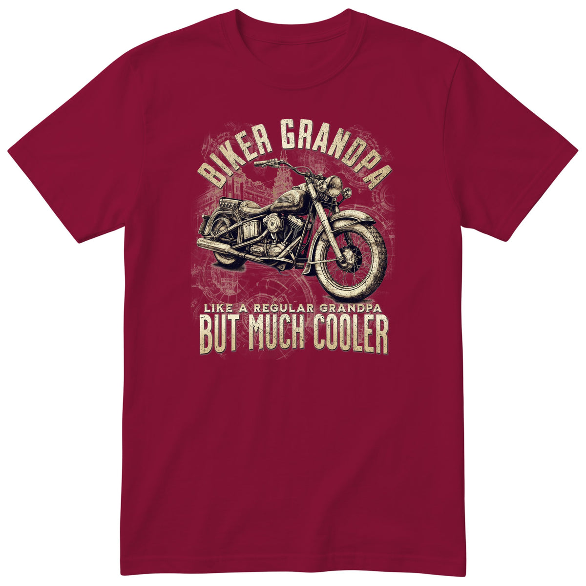 Burgundy Vintage Motorcycle Biker Grandpa T-Shirt t-shirt - vintage motorcycle drawn in warm sepia tones, gift for grandpa