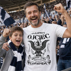 Koszulka Najlepszy Ojciec Super Tata w kolorze białym - tata z synem kibicują na stadionie, prezent na Dzień Ojca