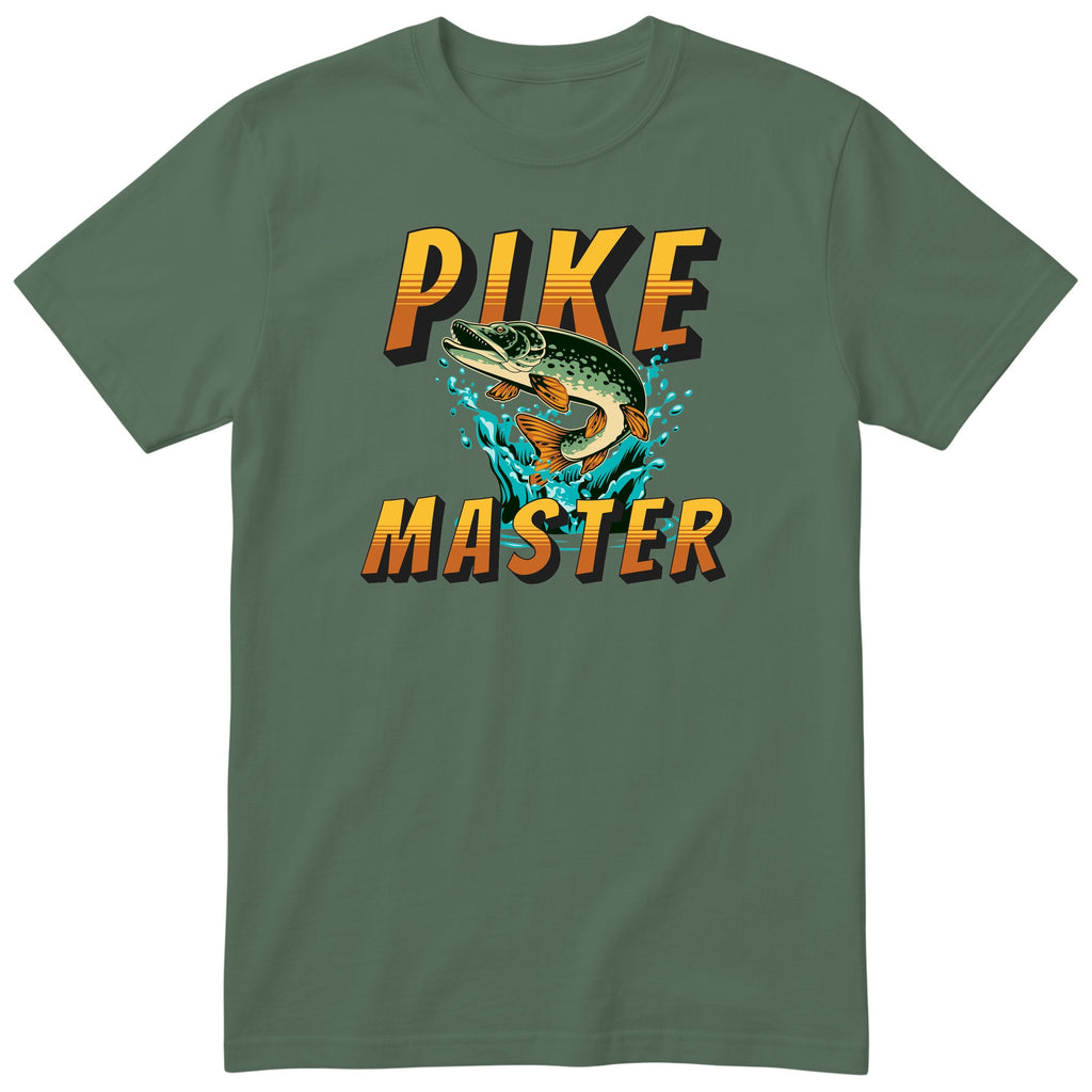Pike Master Fishing T-Shirt - Funny Angler Gift Tee for Men - Olive