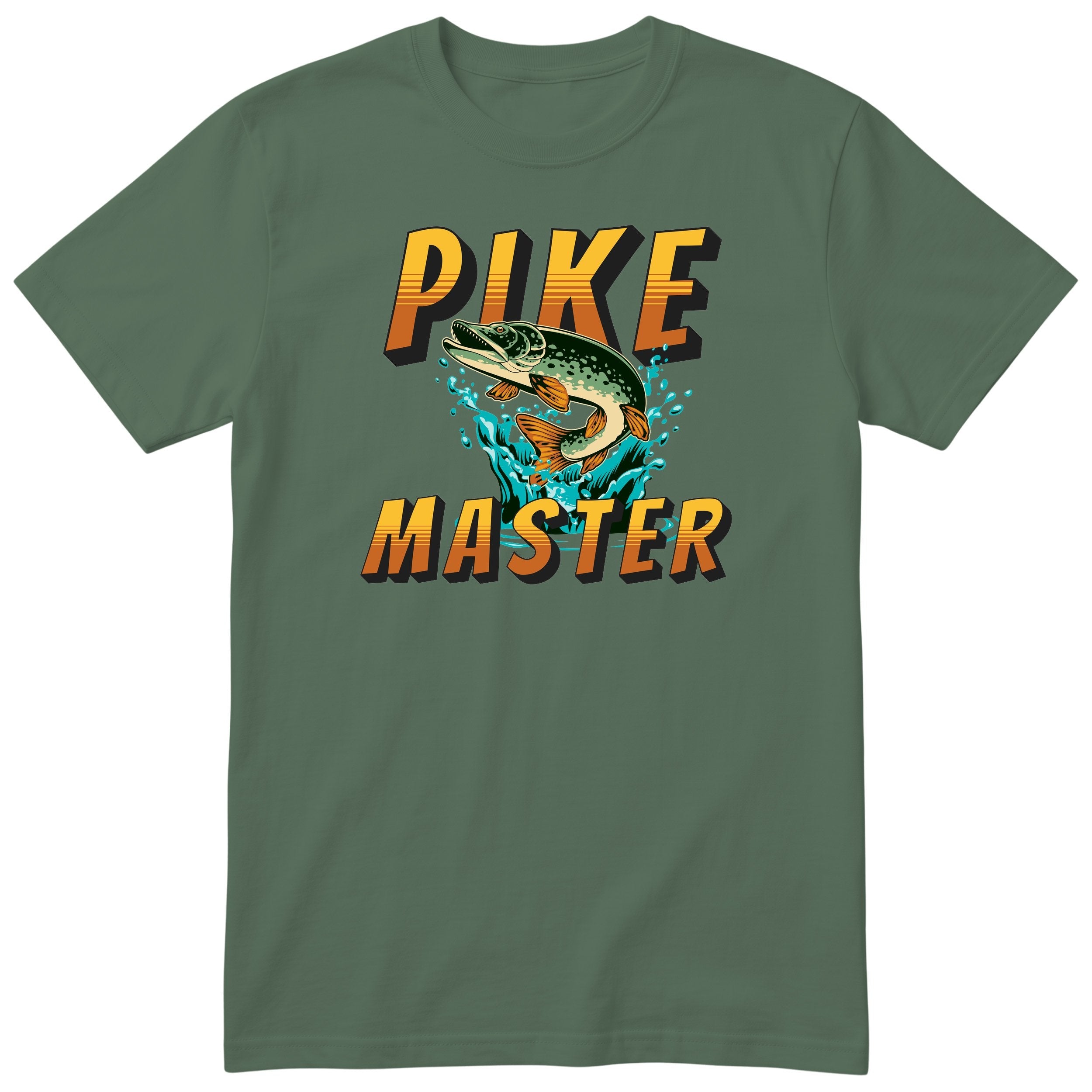 Pike Master Fishing T-Shirt - Funny Angler Gift Tee for Men - Olive