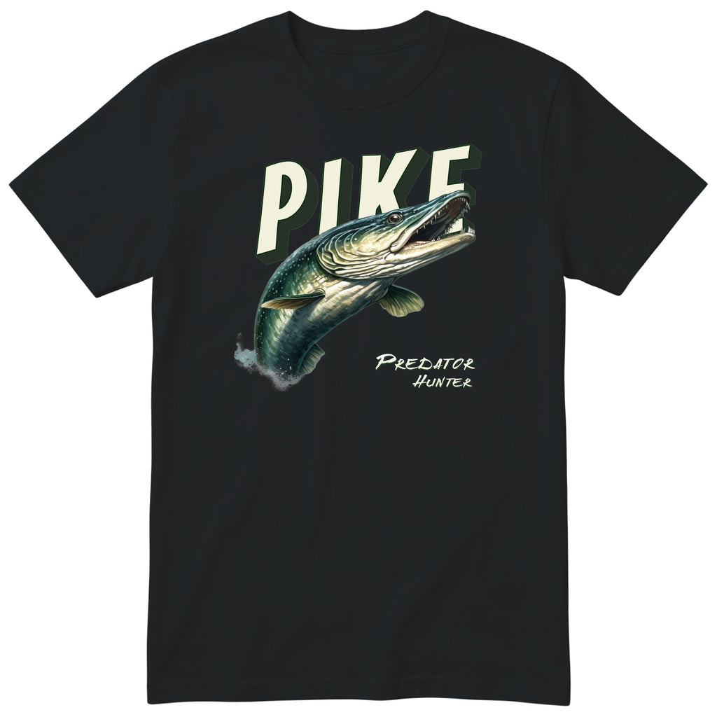 Pike Predator Hunter T-Shirt | Fishing Gift for Him Angler Tee - Black